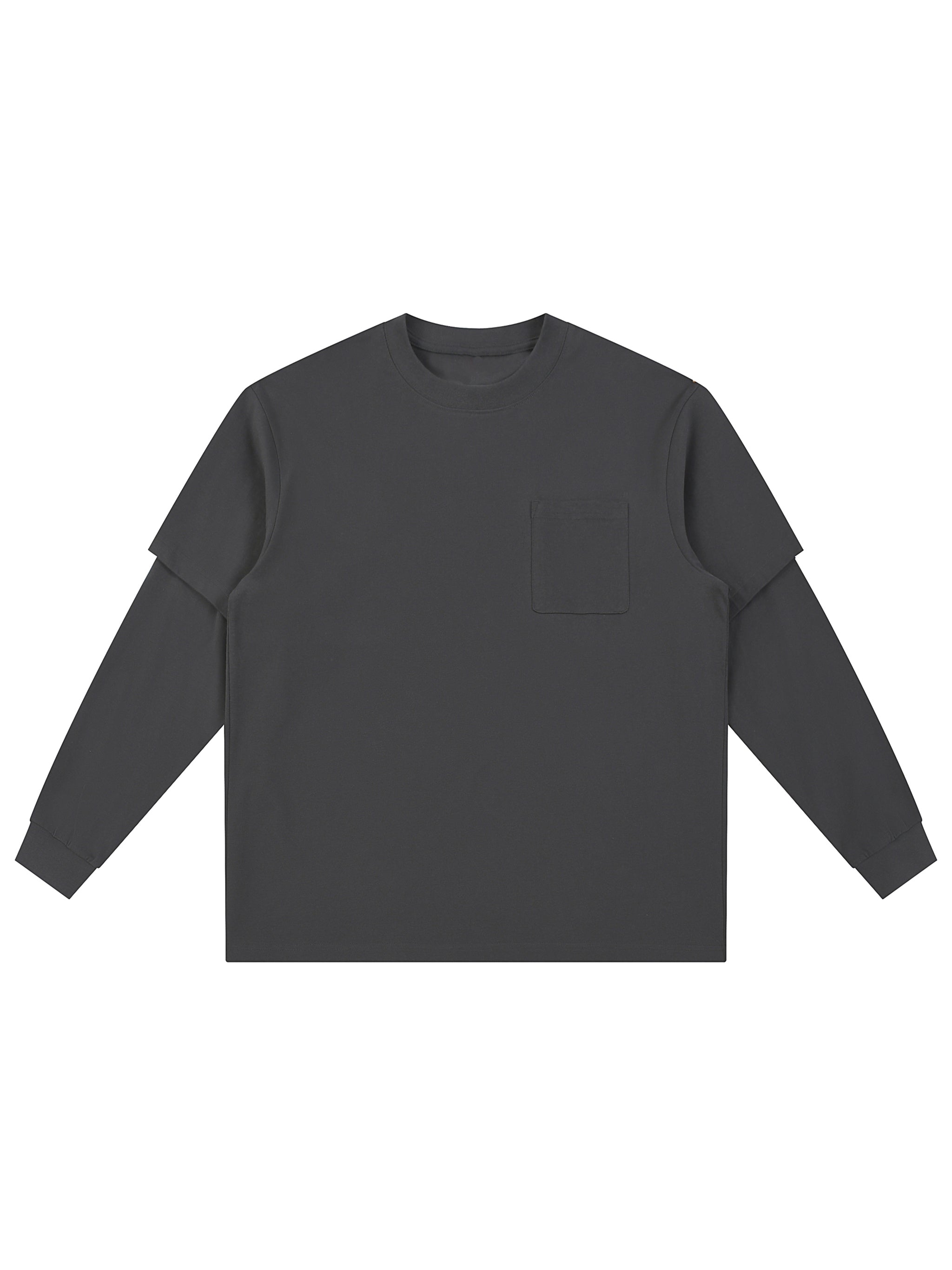 Layered Oversized Tee,Double Layer Long Sleeve,Streetwear Tee,Oversized Cotton Shirt,Drop Shoulder Tee,Pocket Long Sleeve,Minimalist Streetwear,Layered Look Tee,Pure Cotton Long Sleeve,Unisex Oversized Shirt