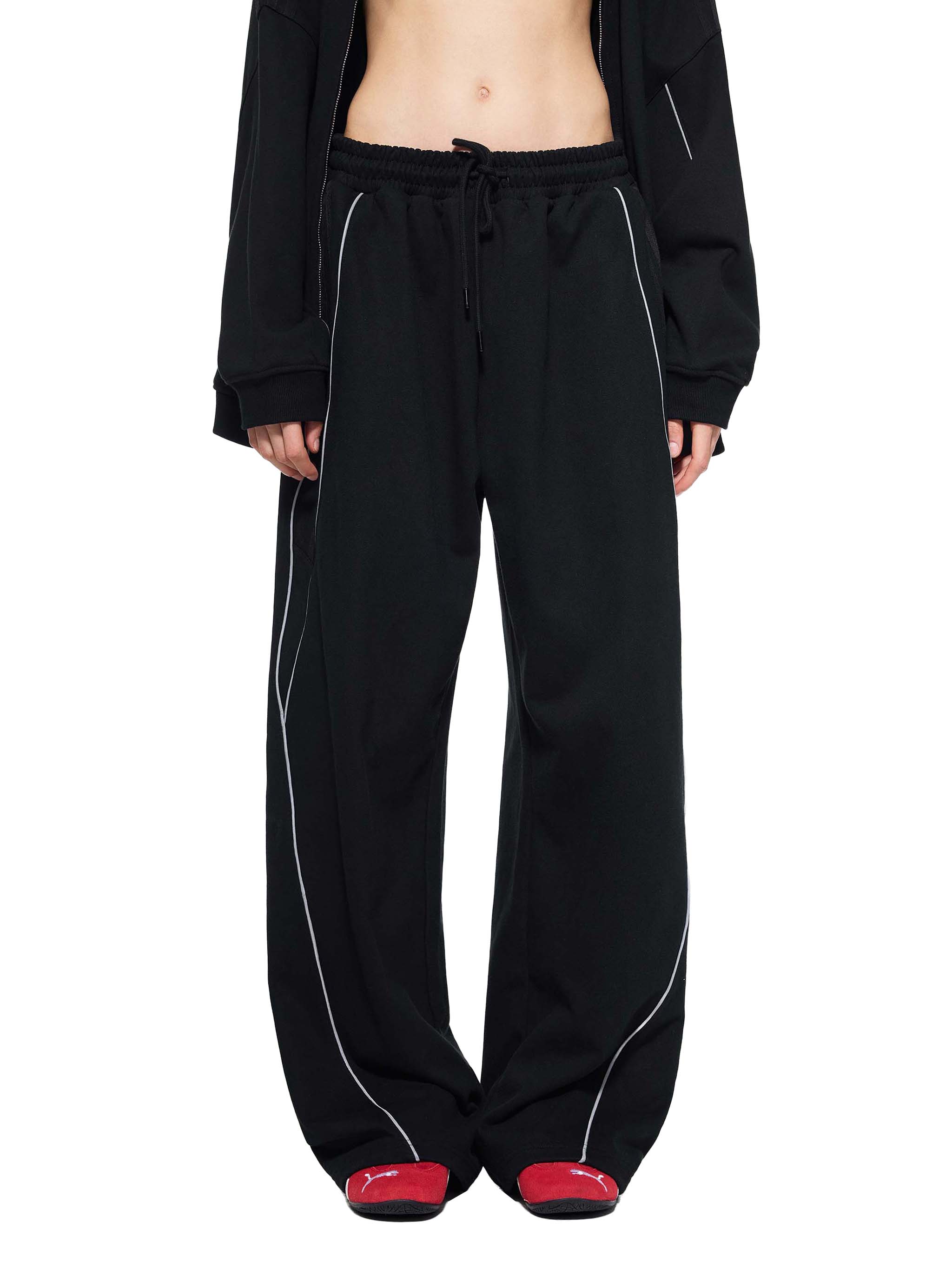 Reflection Sweatpants,Reflective Stripe Pants,Straight-Leg Sweatpants,Streetwear Pants,Unisex Track Pants,Cotton Blend Sweatpants,Minimalist Streetwear,Sporty Streetwear,Everyday Pants,Loose Fit Sweatpants