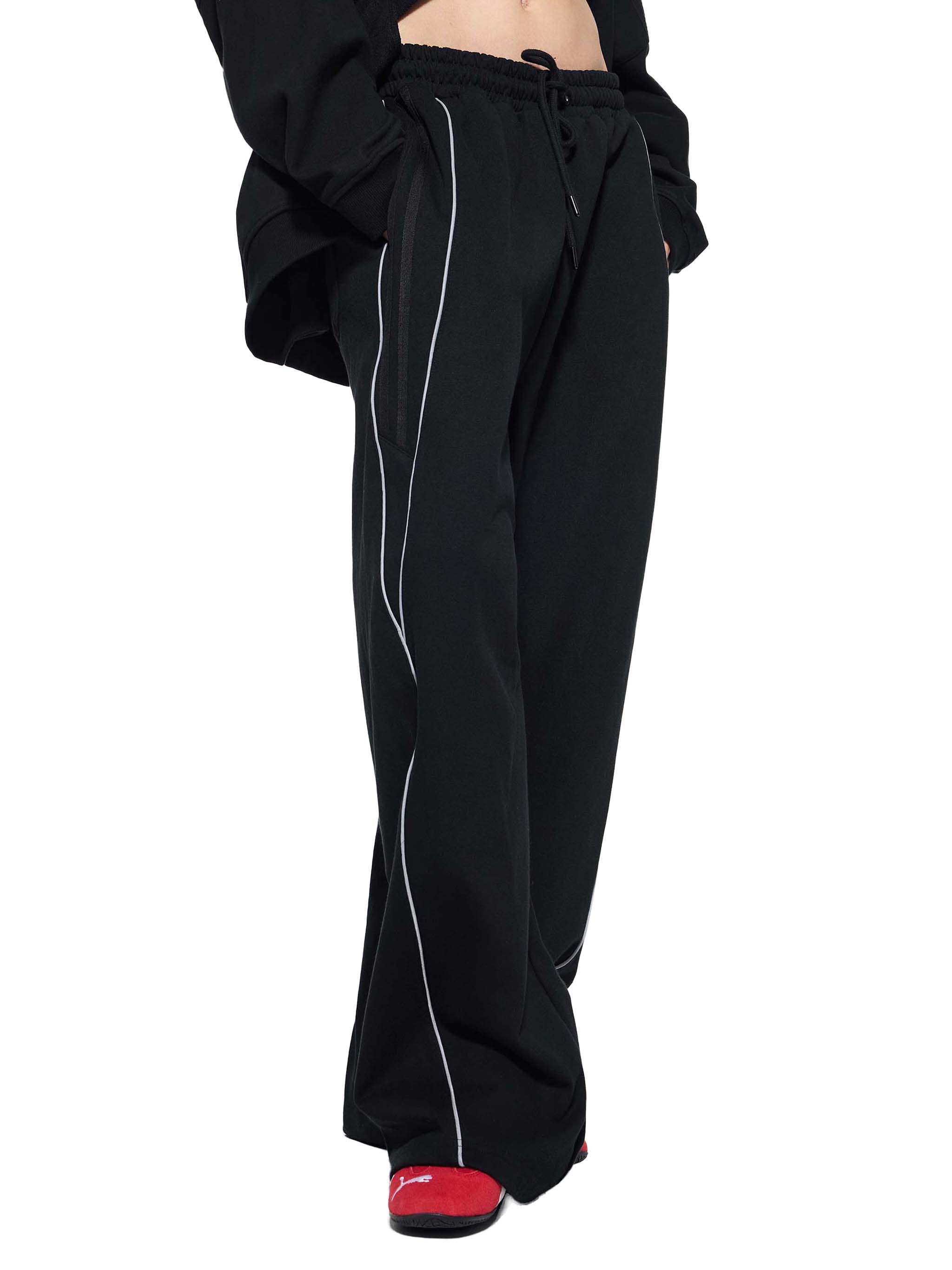 Reflection Sweatpants,Reflective Stripe Pants,Straight-Leg Sweatpants,Streetwear Pants,Unisex Track Pants,Cotton Blend Sweatpants,Minimalist Streetwear,Sporty Streetwear,Everyday Pants,Loose Fit Sweatpants