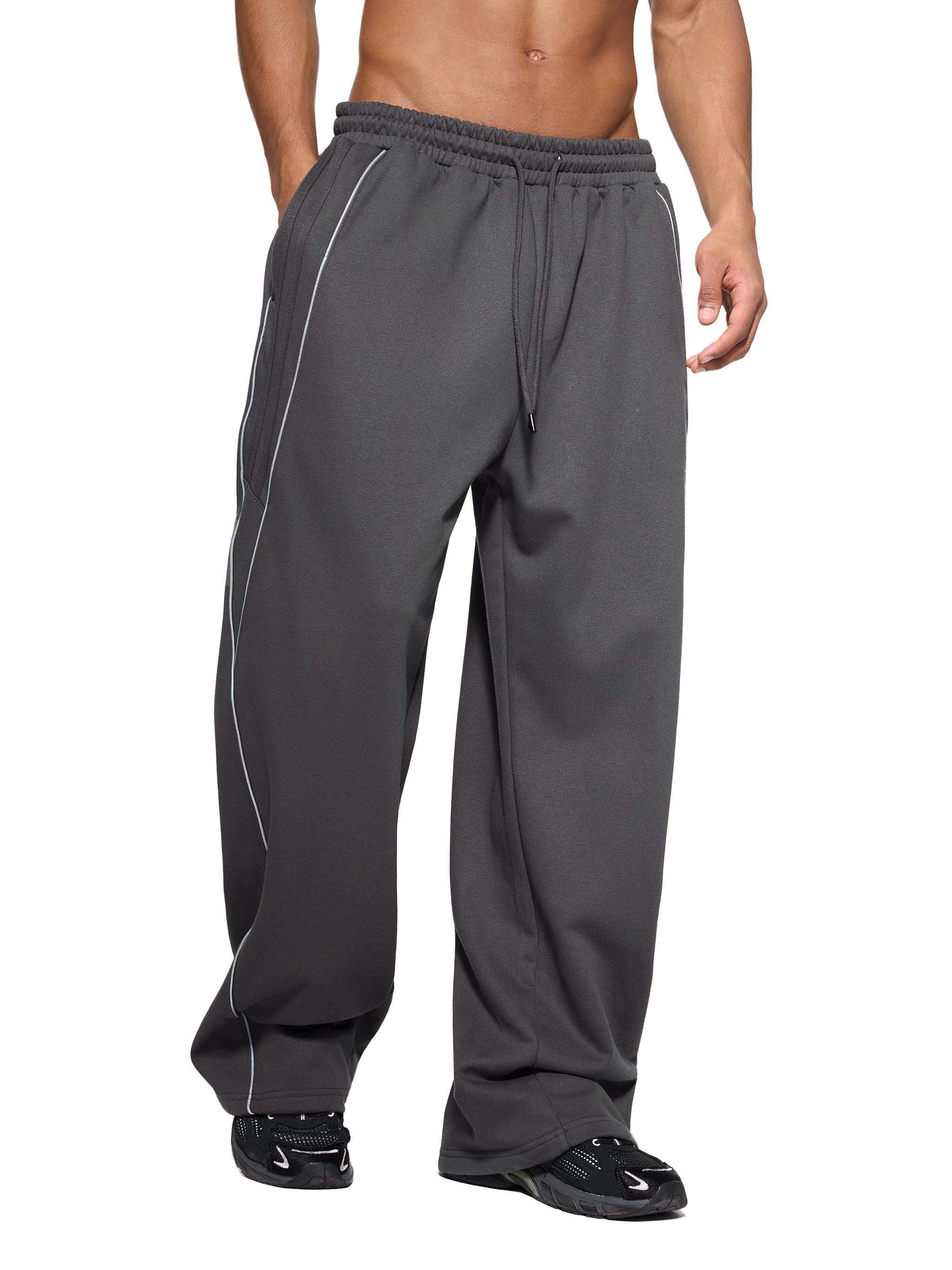 Reflection Sweatpants,Reflective Stripe Pants,Straight-Leg Sweatpants,Streetwear Pants,Unisex Track Pants,Cotton Blend Sweatpants,Minimalist Streetwear,Sporty Streetwear,Everyday Pants,Loose Fit Sweatpants