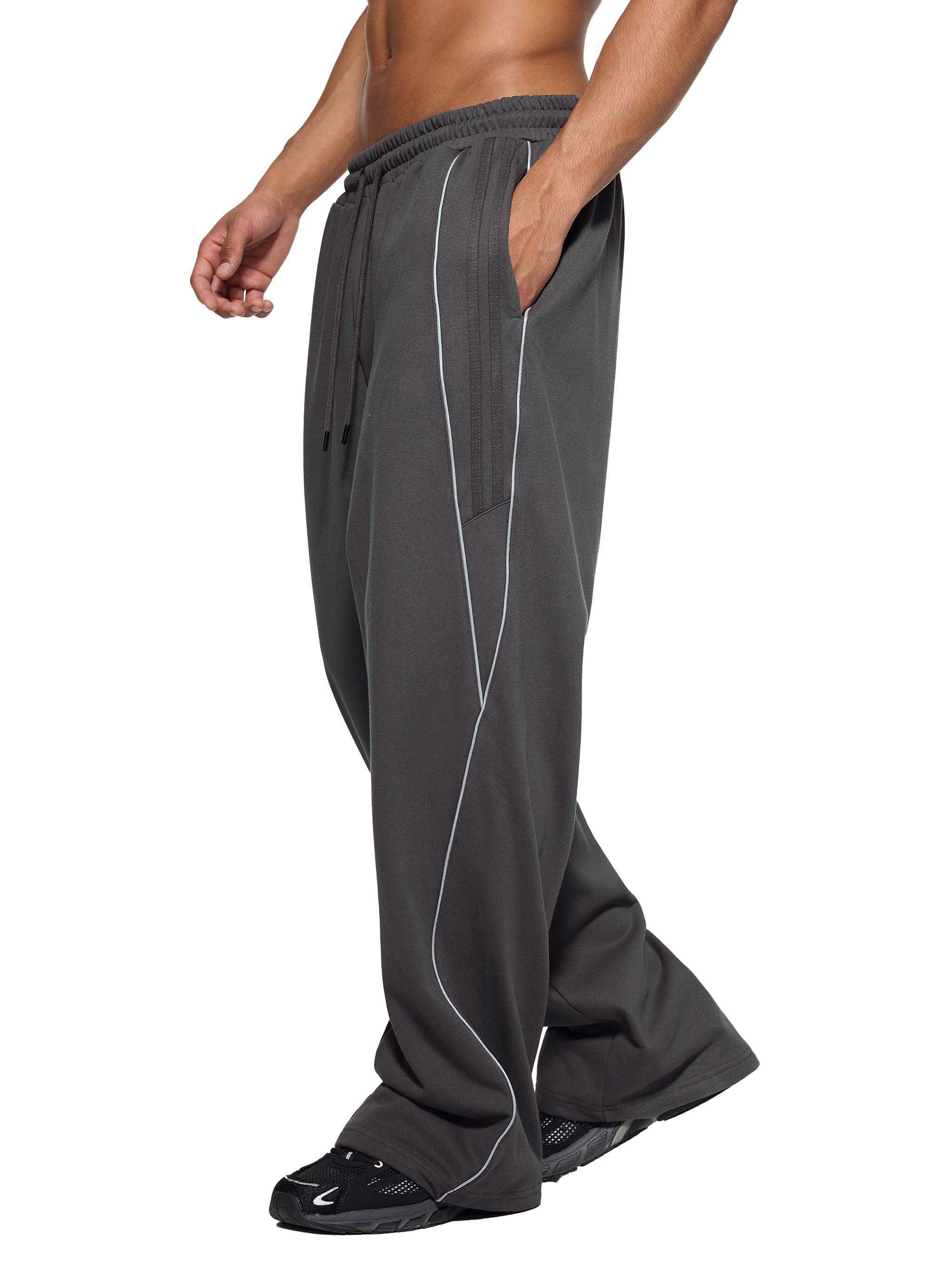 Reflection Sweatpants,Reflective Stripe Pants,Straight-Leg Sweatpants,Streetwear Pants,Unisex Track Pants,Cotton Blend Sweatpants,Minimalist Streetwear,Sporty Streetwear,Everyday Pants,Loose Fit Sweatpants