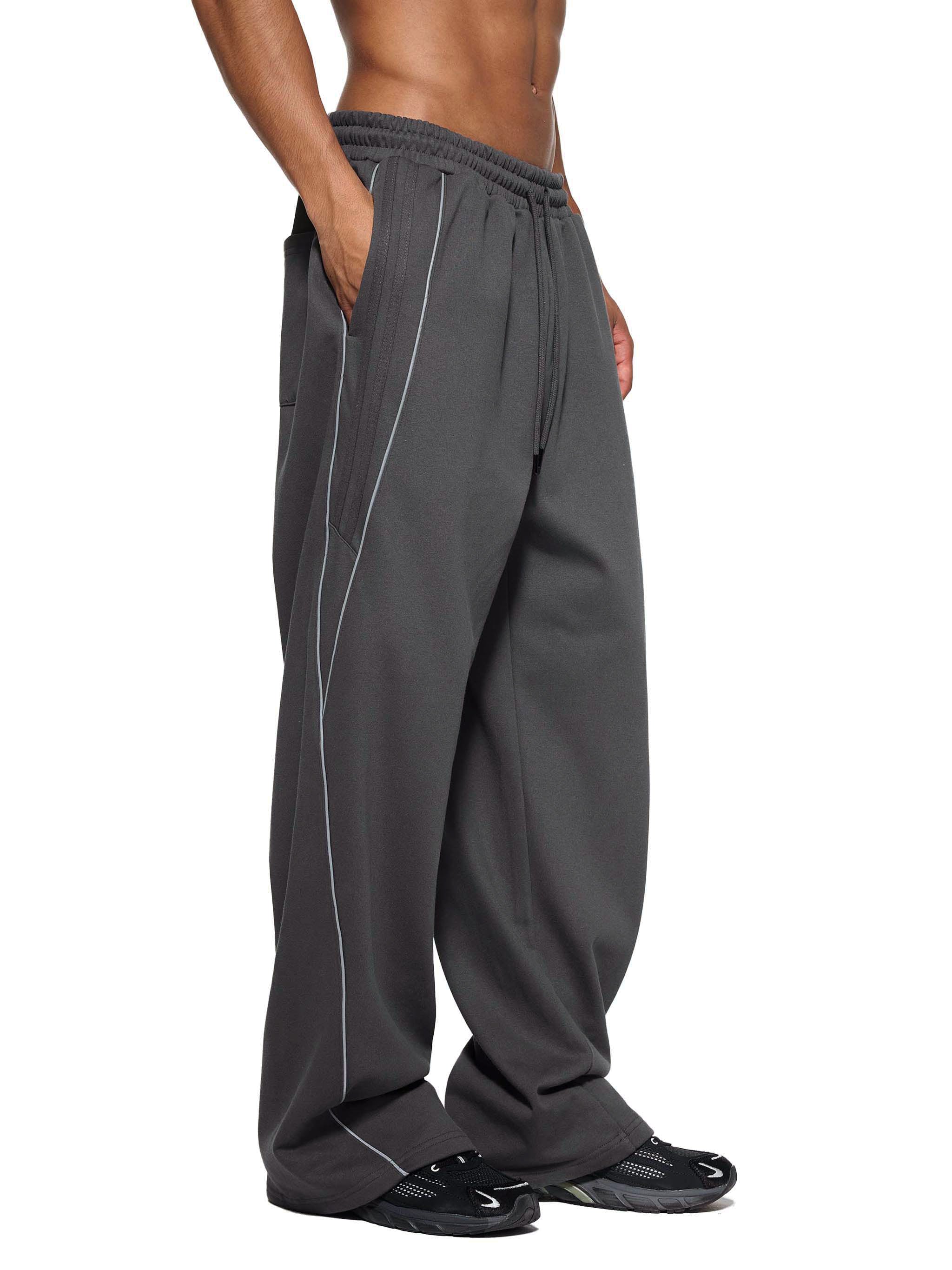Reflection Sweatpants,Reflective Stripe Pants,Straight-Leg Sweatpants,Streetwear Pants,Unisex Track Pants,Cotton Blend Sweatpants,Minimalist Streetwear,Sporty Streetwear,Everyday Pants,Loose Fit Sweatpants
