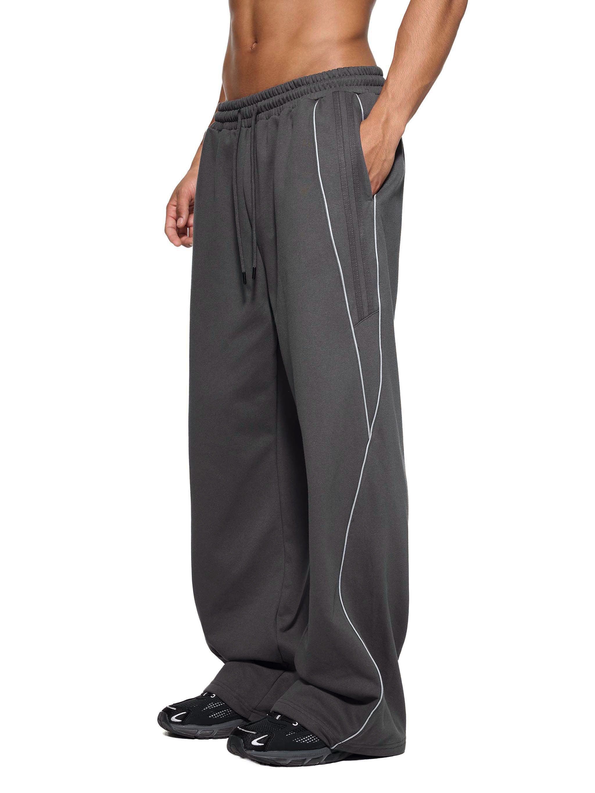 Reflection Sweatpants,Reflective Stripe Pants,Straight-Leg Sweatpants,Streetwear Pants,Unisex Track Pants,Cotton Blend Sweatpants,Minimalist Streetwear,Sporty Streetwear,Everyday Pants,Loose Fit Sweatpants